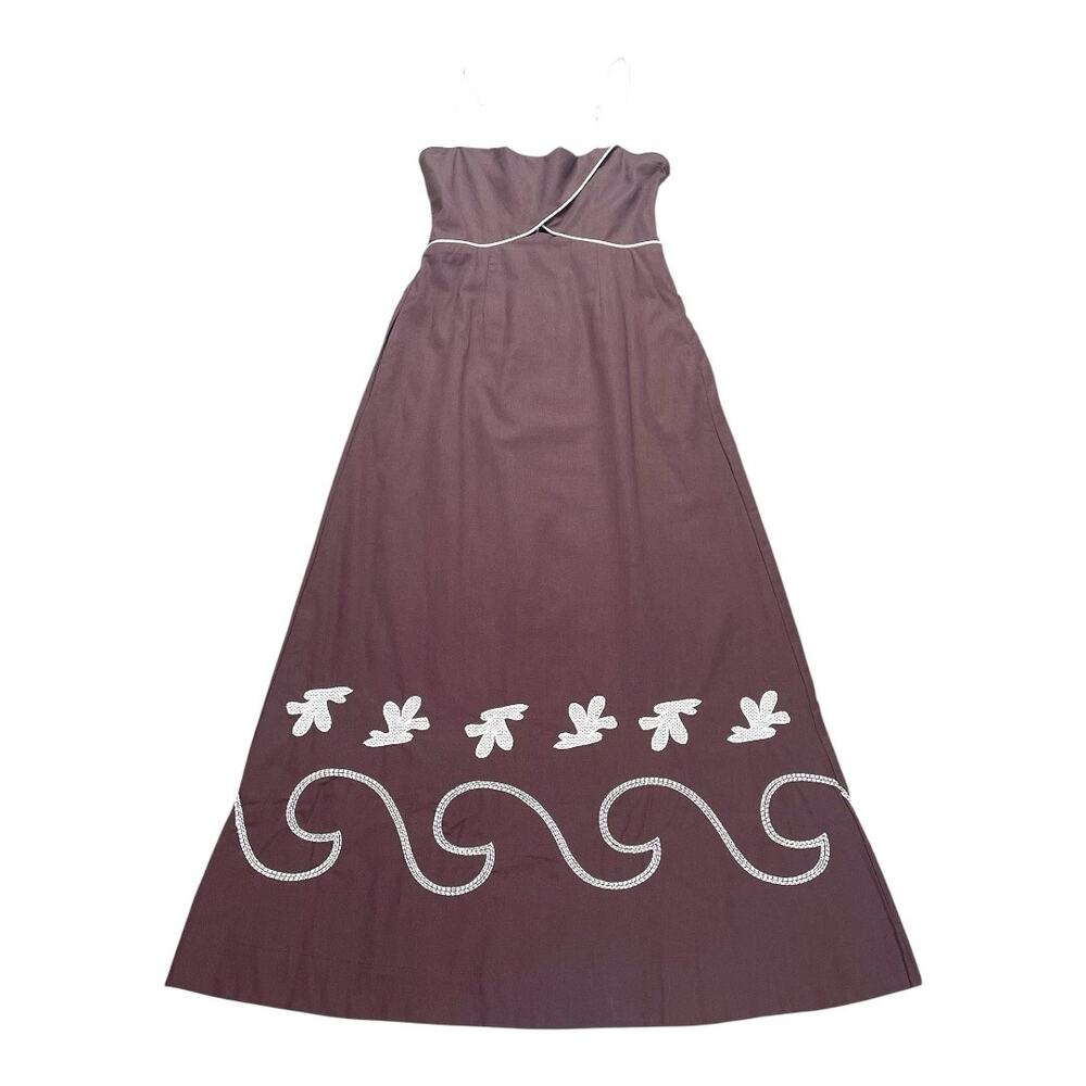 Mon Ren NWT Fresco Embroidered Linen Cotton Sundress Cocao Biscuit Small - Picture 3 of 7